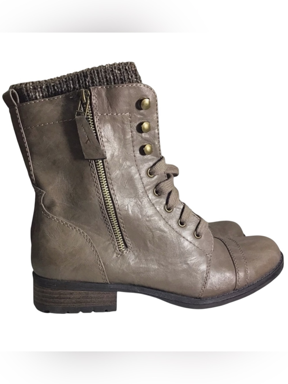 LimeLight Taya Women’s Size 10 Taupe Combat Boots Lace Up Side Zip Ankle Boot